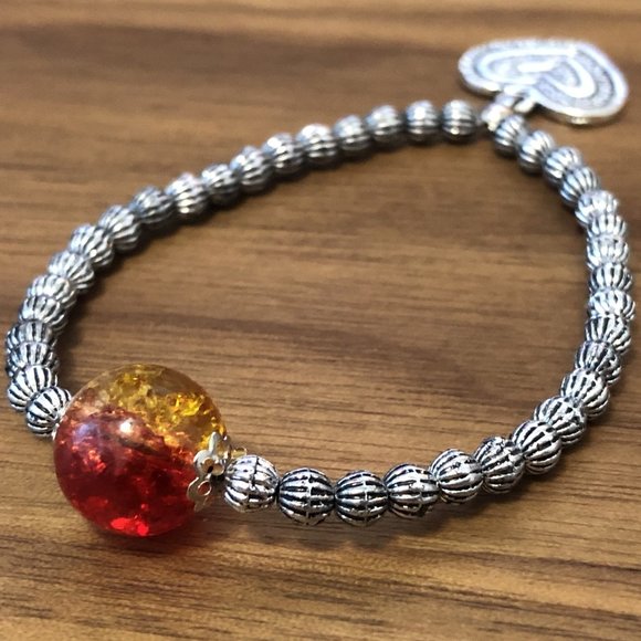 Handcrafted Sacral Chakra Bracelet Red/Yellow Glass Centerpiece Bead - Picture 1 of 3